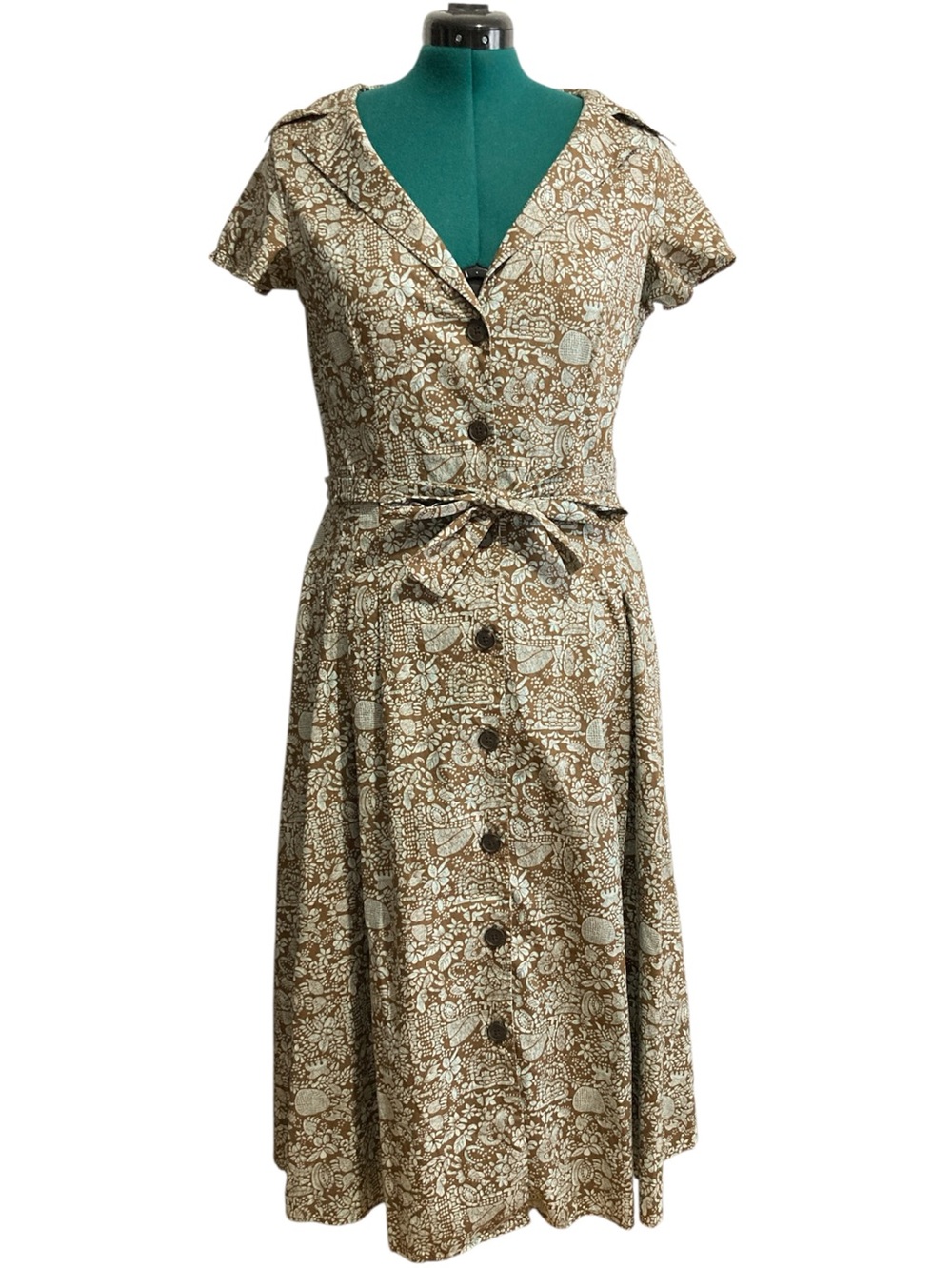 Peruvian Connection Belted Tie Waist Print Cotton Midi Shirt Dress